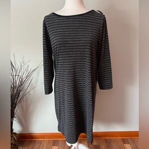 LOFT Black and Gray Striped Long Sleeve Dress